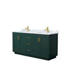 Load image into Gallery viewer, Wyndham Miranda 66 Inch Double Bathroom Vanity in Green, White Carrara Marble Countertop, Undermount Square Sinks, Brushed Gold Trim- Wyndham