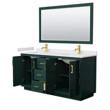 Load image into Gallery viewer, Wyndham Miranda 66 Inch Double Bathroom Vanity in Green, White Cultured Marble Countertop, Undermount Square Sinks, Brushed Gold Trim, 58 Inch Mirror- Wyndham