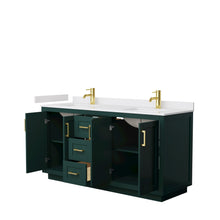 Load image into Gallery viewer, Wyndham Miranda 66 Inch Double Bathroom Vanity in Green, White Cultured Marble Countertop, Undermount Square Sinks, Brushed Gold Trim- Wyndham