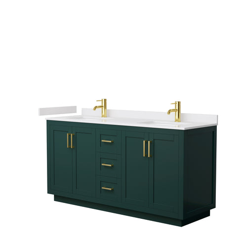 Wyndham Miranda 66 Inch Double Bathroom Vanity in Green, White Cultured Marble Countertop, Undermount Square Sinks, Brushed Gold Trim- Wyndham