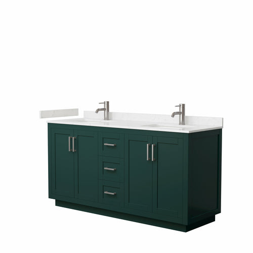 Wyndham Miranda 66 Inch Double Bathroom Vanity in Green, Light-Vein Carrara Cultured Marble Countertop, Undermount Square Sinks, Brushed Nickel Trim- Wyndham