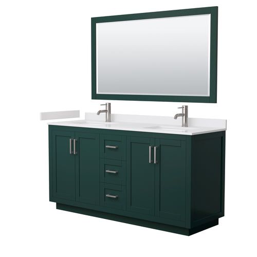 Wyndham Miranda 66 Inch Double Bathroom Vanity in Green, White Cultured Marble Countertop, Undermount Square Sinks, Brushed Nickel Trim, 58 Inch Mirror- Wyndham