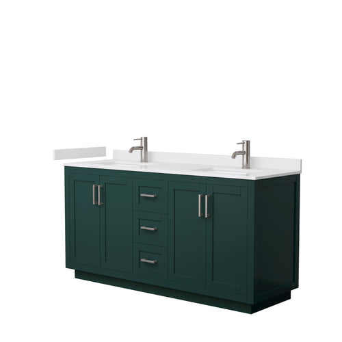 Wyndham Miranda 66 Inch Double Bathroom Vanity in Green, White Cultured Marble Countertop, Undermount Square Sinks, Brushed Nickel Trim- Wyndham