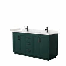 Load image into Gallery viewer, Wyndham Miranda 66 Inch Double Bathroom Vanity in Green, Light-Vein Carrara Cultured Marble Countertop, Undermount Square Sinks, Matte Black Trim- Wyndham