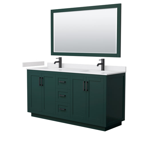 Wyndham Miranda 66 Inch Double Bathroom Vanity in Green, White Cultured Marble Countertop, Undermount Square Sinks, Matte Black Trim, 58 Inch Mirror- Wyndham