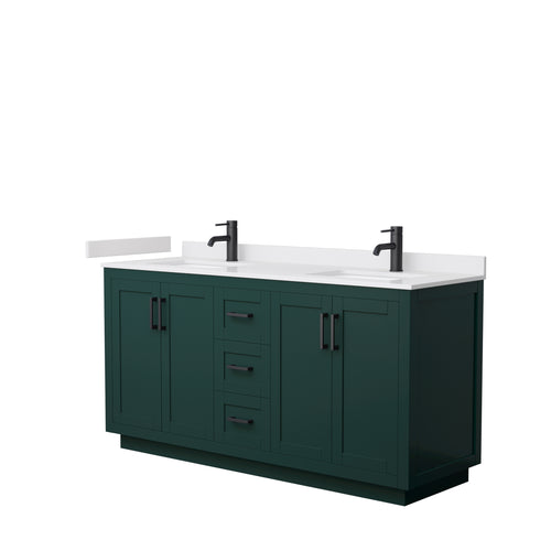 Wyndham Miranda 66 Inch Double Bathroom Vanity in Green, White Cultured Marble Countertop, Undermount Square Sinks, Matte Black Trim- Wyndham