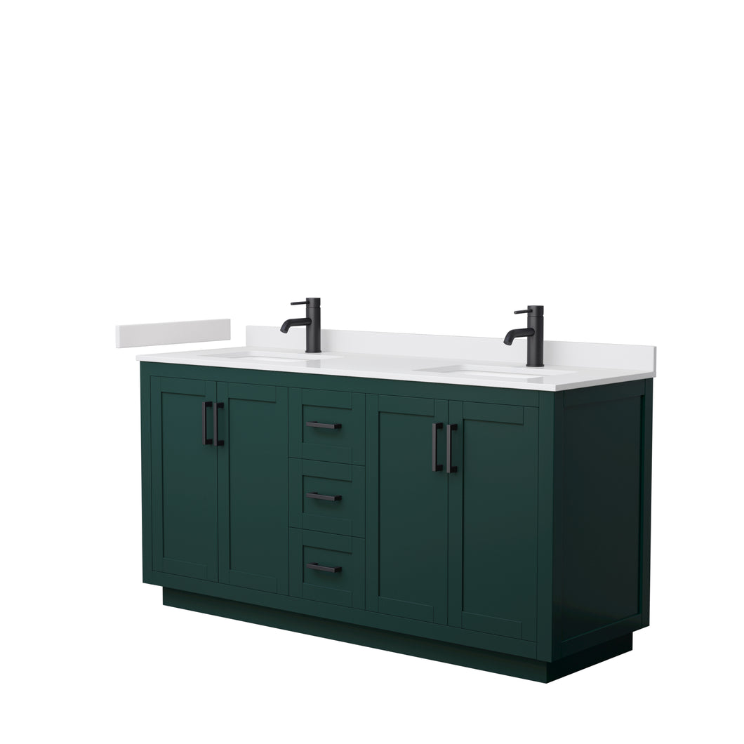 Wyndham Miranda 66 Inch Double Bathroom Vanity in Green, White Cultured Marble Countertop, Undermount Square Sinks, Matte Black Trim- Wyndham