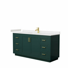 Load image into Gallery viewer, Wyndham Miranda 66 Inch Single Bathroom Vanity in Green, Light-Vein Carrara Cultured Marble Countertop, Undermount Square Sink, Brushed Gold Trim- Wyndham