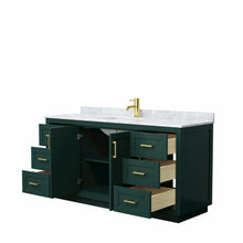 Load image into Gallery viewer, Wyndham Miranda 66 Inch Single Bathroom Vanity in Green, White Carrara Marble Countertop, Undermount Square Sink, Brushed Gold Trim- Wyndham