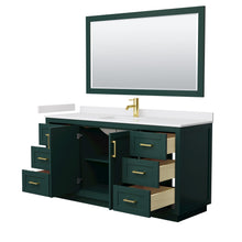 Load image into Gallery viewer, Wyndham Miranda 66 Inch Single Bathroom Vanity in Green, White Cultured Marble Countertop, Undermount Square Sink, Brushed Gold Trim, 58 Inch Mirror- Wyndham