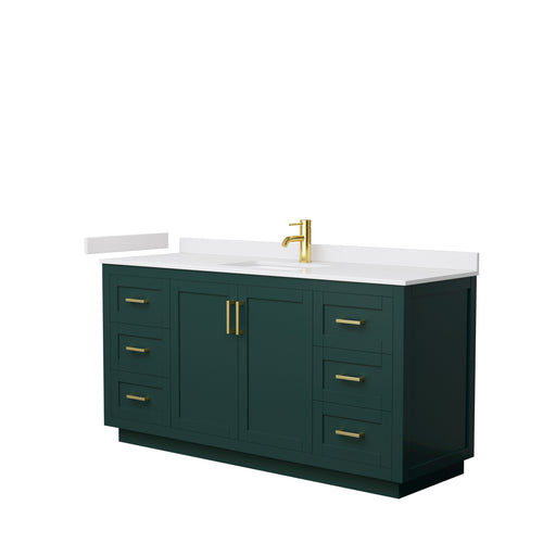 Wyndham Miranda 66 Inch Single Bathroom Vanity in Green, White Cultured Marble Countertop, Undermount Square Sink, Brushed Gold Trim- Wyndham