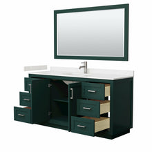 Load image into Gallery viewer, Wyndham Miranda 66 Inch Single Bathroom Vanity in Green, Light-Vein Carrara Cultured Marble Countertop, Undermount Square Sink, Brushed Nickel Trim, 58 Inch Mirror- Wyndham