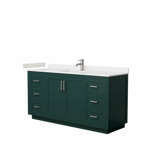 Wyndham Miranda 66 Inch Single Bathroom Vanity in Green, Light-Vein Carrara Cultured Marble Countertop, Undermount Square Sink, Brushed Nickel Trim- Wyndham