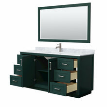 Load image into Gallery viewer, Wyndham Miranda 66 Inch Single Bathroom Vanity in Green, White Carrara Marble Countertop, Undermount Square Sink, Brushed Nickel Trim, 58 Inch Mirror- Wyndham