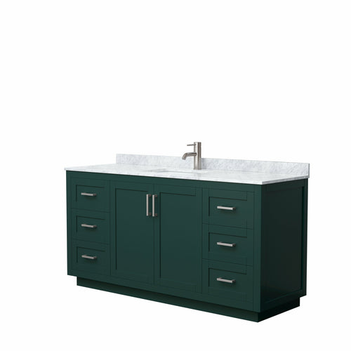 Wyndham Miranda 66 Inch Single Bathroom Vanity in Green, White Carrara Marble Countertop, Undermount Square Sink, Brushed Nickel Trim- Wyndham