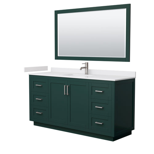 Wyndham Miranda 66 Inch Single Bathroom Vanity in Green, White Cultured Marble Countertop, Undermount Square Sink, Brushed Nickel Trim, 58 Inch Mirror- Wyndham