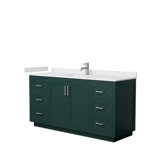 Wyndham Miranda 66 Inch Single Bathroom Vanity in Green, White Cultured Marble Countertop, Undermount Square Sink, Brushed Nickel Trim- Wyndham
