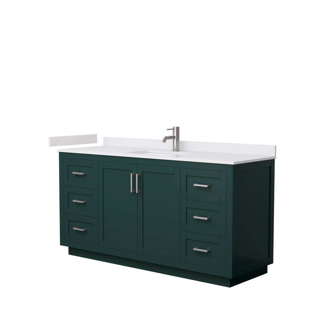 Wyndham Miranda 66 Inch Single Bathroom Vanity in Green, White Cultured Marble Countertop, Undermount Square Sink, Brushed Nickel Trim- Wyndham