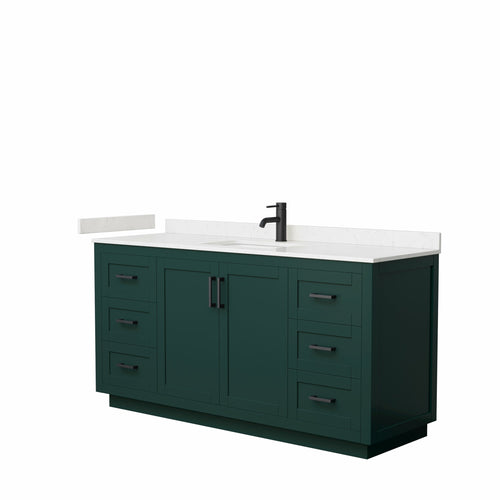 Wyndham Miranda 66 Inch Single Bathroom Vanity in Green, Light-Vein Carrara Cultured Marble Countertop, Undermount Square Sink, Matte Black Trim- Wyndham