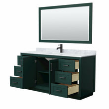 Load image into Gallery viewer, Wyndham Miranda 66 Inch Single Bathroom Vanity in Green, White Carrara Marble Countertop, Undermount Square Sink, Matte Black Trim, 58 Inch Mirror- Wyndham