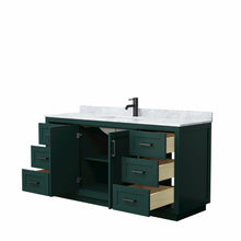 Load image into Gallery viewer, Wyndham Miranda 66 Inch Single Bathroom Vanity in Green, White Carrara Marble Countertop, Undermount Square Sink, Matte Black Trim- Wyndham