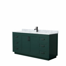 Load image into Gallery viewer, Wyndham Miranda 66 Inch Single Bathroom Vanity in Green, White Carrara Marble Countertop, Undermount Square Sink, Matte Black Trim- Wyndham