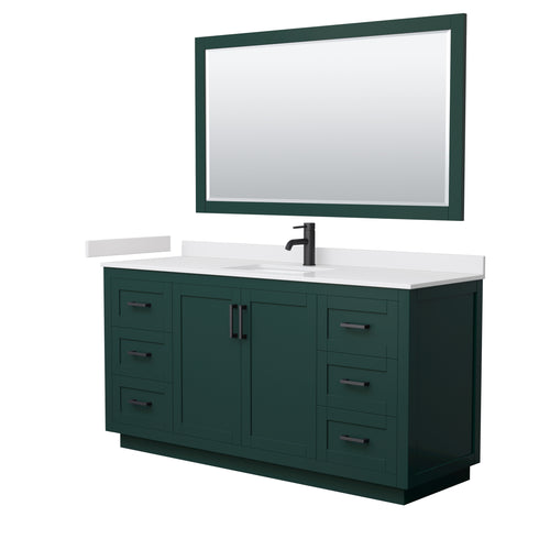 Wyndham Miranda 66 Inch Single Bathroom Vanity in Green, White Cultured Marble Countertop, Undermount Square Sink, Matte Black Trim, 58 Inch Mirror- Wyndham