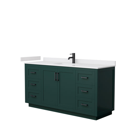Wyndham Miranda 66 Inch Single Bathroom Vanity in Green, White Cultured Marble Countertop, Undermount Square Sink, Matte Black Trim- Wyndham