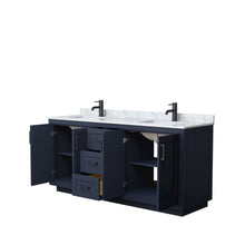 Load image into Gallery viewer, Wyndham Miranda 72 Inch Double Bathroom Vanity in Dark Blue, White Carrara Marble Countertop, Undermount Square Sinks, Matte Black Trim- Wyndham