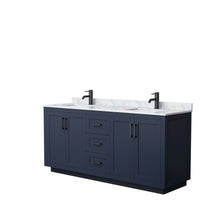 Load image into Gallery viewer, Wyndham Miranda 72 Inch Double Bathroom Vanity in Dark Blue, White Carrara Marble Countertop, Undermount Square Sinks, Matte Black Trim- Wyndham