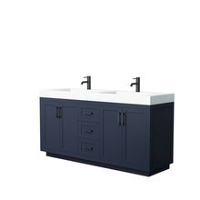 Load image into Gallery viewer, Wyndham Miranda 72 Inch Double Bathroom Vanity in Dark Blue, 4 Inch Thick Matte White Solid Surface Countertop, Integrated Sinks, Matte Black Trim- Wyndham
