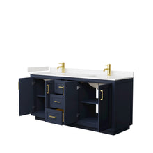 Load image into Gallery viewer, Wyndham Miranda 72 Inch Double Bathroom Vanity in Dark Blue, Light-Vein Carrara Cultured Marble Countertop, Undermount Square Sinks, Brushed Gold Trim- Wyndham