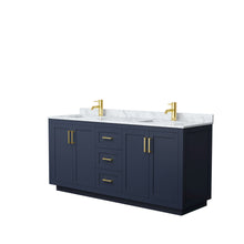 Load image into Gallery viewer, Wyndham Miranda 72 Inch Double Bathroom Vanity in Dark Blue, White Carrara Marble Countertop, Undermount Square Sinks, Brushed Gold Trim- Wyndham