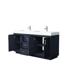 Load image into Gallery viewer, Wyndham Miranda 72 Inch Double Bathroom Vanity in Dark Blue, 4 Inch Thick Matte White Solid Surface Countertop, Integrated Sinks, Brushed Nickel Trim- Wyndham