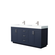 Load image into Gallery viewer, Wyndham Miranda 72 Inch Double Bathroom Vanity in Dark Blue, 4 Inch Thick Matte White Solid Surface Countertop, Integrated Sinks, Brushed Nickel Trim- Wyndham