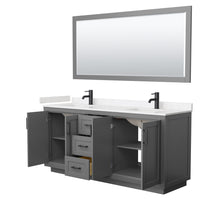 Load image into Gallery viewer, Wyndham Miranda 72 Inch Double Bathroom Vanity in Dark Gray, Light-Vein Carrara Cultured Marble Countertop, Undermount Square Sinks, Matte Black Trim, 70 Inch Mirror- Wyndham