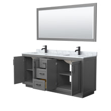 Load image into Gallery viewer, Wyndham Miranda 72 Inch Double Bathroom Vanity in Dark Gray, White Carrara Marble Countertop, Undermount Square Sinks, Matte Black Trim, 70 Inch Mirror- Wyndham