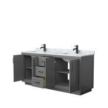 Load image into Gallery viewer, Wyndham Miranda 72 Inch Double Bathroom Vanity in Dark Gray, White Carrara Marble Countertop, Undermount Square Sinks, Matte Black Trim- Wyndham