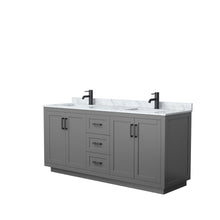 Load image into Gallery viewer, Wyndham Miranda 72 Inch Double Bathroom Vanity in Dark Gray, White Carrara Marble Countertop, Undermount Square Sinks, Matte Black Trim- Wyndham