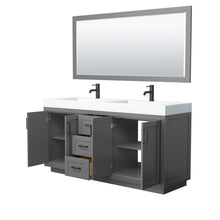 Load image into Gallery viewer, Wyndham Miranda 72 Inch Double Bathroom Vanity in Dark Gray, 4 Inch Thick Matte White Solid Surface Countertop, Integrated Sinks, Matte Black Trim, 70 Inch Mirror- Wyndham