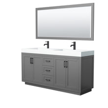 Load image into Gallery viewer, Wyndham Miranda 72 Inch Double Bathroom Vanity in Dark Gray, 4 Inch Thick Matte White Solid Surface Countertop, Integrated Sinks, Matte Black Trim, 70 Inch Mirror- Wyndham
