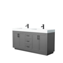 Load image into Gallery viewer, Wyndham Miranda 72 Inch Double Bathroom Vanity in Dark Gray, 4 Inch Thick Matte White Solid Surface Countertop, Integrated Sinks, Matte Black Trim- Wyndham