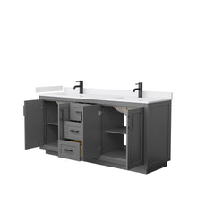 Load image into Gallery viewer, Wyndham Miranda 72 Inch Double Bathroom Vanity in Dark Gray, White Cultured Marble Countertop, Undermount Square Sinks, Matte Black Trim- Wyndham