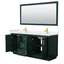 Load image into Gallery viewer, Wyndham Miranda 72 Inch Double Bathroom Vanity in Green, Light-Vein Carrara Cultured Marble Countertop, Undermount Square Sinks, Brushed Gold Trim, 70 Inch Mirror- Wyndham