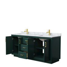 Load image into Gallery viewer, Wyndham Miranda 72 Inch Double Bathroom Vanity in Green, White Carrara Marble Countertop, Undermount Square Sinks, Brushed Gold Trim- Wyndham
