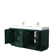 Load image into Gallery viewer, Wyndham Miranda 72 Inch Double Bathroom Vanity in Green, 4 Inch Thick Matte White Solid Surface Countertop, Integrated Sinks, Brushed Gold Trim- Wyndham