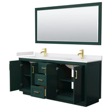 Load image into Gallery viewer, Wyndham Miranda 72 Inch Double Bathroom Vanity in Green, White Cultured Marble Countertop, Undermount Square Sinks, Brushed Gold Trim, 70 Inch Mirror- Wyndham
