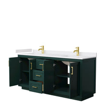 Load image into Gallery viewer, Wyndham Miranda 72 Inch Double Bathroom Vanity in Green, White Cultured Marble Countertop, Undermount Square Sinks, Brushed Gold Trim- Wyndham