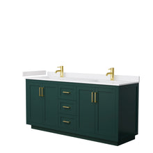 Load image into Gallery viewer, Wyndham Miranda 72 Inch Double Bathroom Vanity in Green, White Cultured Marble Countertop, Undermount Square Sinks, Brushed Gold Trim- Wyndham