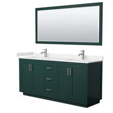 Load image into Gallery viewer, Wyndham Miranda 72 Inch Double Bathroom Vanity in Green, Light-Vein Carrara Cultured Marble Countertop, Undermount Square Sinks, Brushed Nickel Trim, 70 Inch Mirror- Wyndham